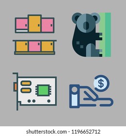 new icon set. vector set about video card, money, koala and kitchen icons set.
