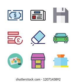 new icon set. vector set about box, eraser, art design and money icons set.
