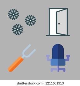 new icon set. vector set about office chair, door, fork and snow icons set.