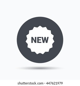 New icon. Special offer star symbol. Flat web button with icon on white background. Gray round pressbutton with shadow. Vector
