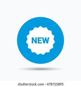 New icon. Special offer star symbol. Blue circle button with flat web icon. Vector