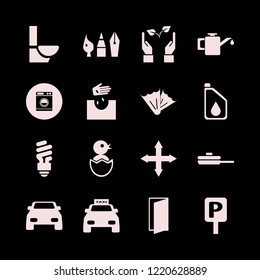 new icon. new vector icons set car, hand seeds, fluorescent bulb and door open