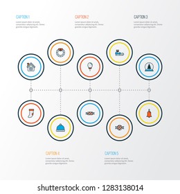 New icons colored line set with winter hat, house, door decoration and other ringing elements. Isolated vector illustration new icons.
