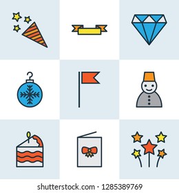 New icons colored line set with christmas ball, banner, postcard and other dessert elements. Isolated vector illustration new icons.