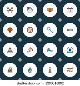 New icons colored line set with italian pizza, house, day 1 and other festive ribbon elements. Isolated vector illustration new icons.