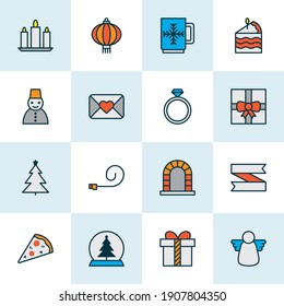 New icons colored line set with party blower, christmas tree, gift and other cup elements. Isolated vector illustration new icons.