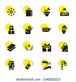 new icons. Editable 16 new icons. Included icons such as Candy Cane, Tag, Offer, Shopping bag, Present, Wreath, Layers, Santa claus, Message, Gift, Open. new trendy icons for web.