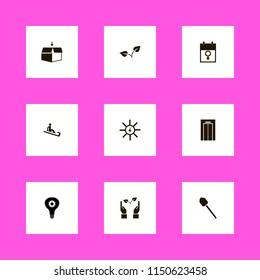 new icons. elevator, hands sprout, idea and march calendar vector icons set