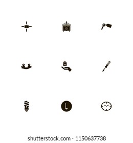 new icons. fluorescent bulb, ladle spoon, faucet and key tag vector icons set