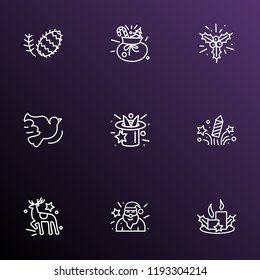New icons line style set with fir cone, magicians hat, dove and other pinecone elements. Isolated vector illustration new icons.