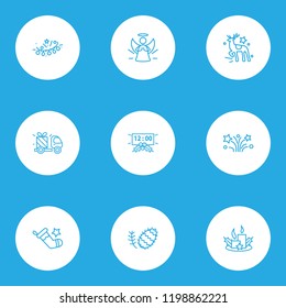 New icons line style set with fir cone, reindeer, fireworks and other pinecone elements. Isolated vector illustration new icons.