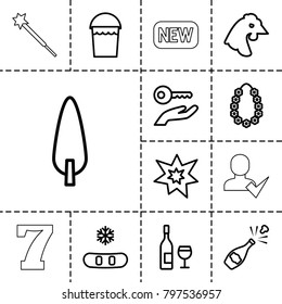 New icons. set of 13 editable outline new icons such as chicken, bucket, snowflake, pine-tree, fireworks, garland, key on hand, wine glass and bottle, champagne, 7 number