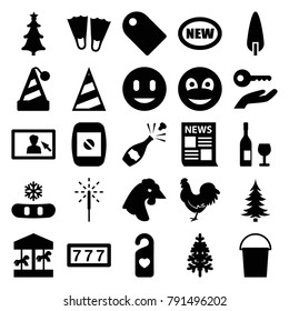 New icons. set of 25 editable filled new icons such as chicken, 7 number, bucket, new, flippers, snowflake, party hat, carousel, news, pine-tree, heart tag, tag, smiley