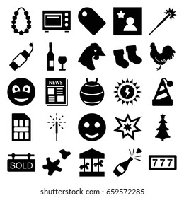 New icons set. set of 25 new filled icons such as chicken, baby socks, 7 number, sparklers, news, smiley, christmas tree, sparkler, firework, fireworks, cookie, garland