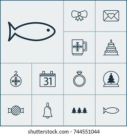 New Icons Set. Collection Of Dessert , Holiday Ornament, Toffee Candy Elements. Also Includes Symbols Such As Date, Taffy, Tree.