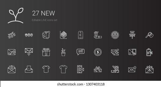 new icons set. Collection of new with gifts, mail, shirt, inbox, email, label, message, plant, gift, tag, price, bag, office chair, layers, garlands. Editable and scalable new icons.