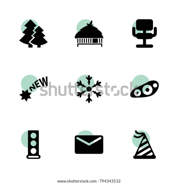 New icons. vector\
collection filled new icons set.. includes symbols such as engine\
head, front car light, chair, party hat, new, mail. use for web,\
mobile and ui design.
