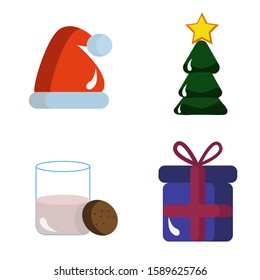 new icons.Christmas tree, Santa hat, gifts and milk cookies