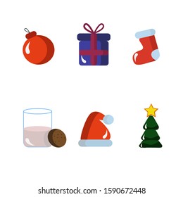 new icons.Christmas tree, Santa hat, gifts and cookies with milk .the sock under gifts