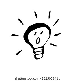 A new idea bulb doodle drawing, vector illustration, icon, sticker, cute sketch line drawing