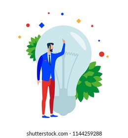 New idea bulb flat. The person with the idea. illustration. Separate objects. Isolate.