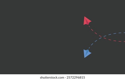 New idea concept. Business life change concept. Different thinking, Business leader, personality development idea concept. leadership,individuality idea concept. Red and blue paper plane