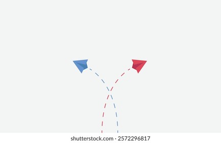 New idea concept. Business life change concept. Different thinking, Business leader, personality development idea concept. leadership,individuality idea concept. Red and blue paper plane