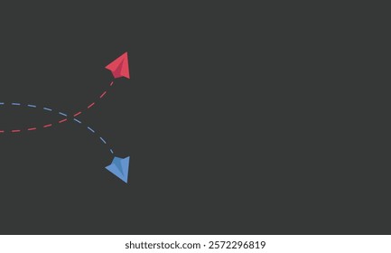 New idea concept. Business life change concept. Different thinking, Business leader, personality development idea concept. leadership,individuality idea concept. Red and blue paper plane