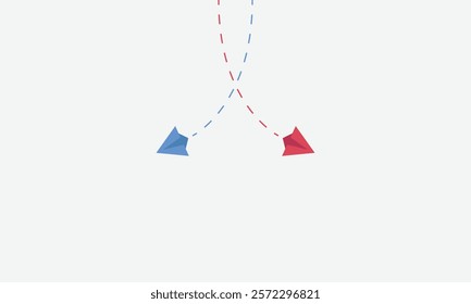 New idea concept. Business life change concept. Different thinking, Business leader, personality development idea concept. leadership,individuality idea concept. Red and blue paper plane