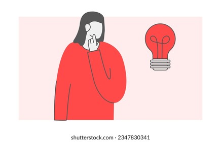New idea concept. Business idea, plan strategy and solution concept. Business man having solution, ideas lamp bulb metaphor. Trendy character in red color. Vecor illustration