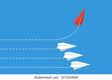New idea concept. The plane changed the direction and path. Courage and determination. A New Look. Movement against stereotypes. Vector illustration flat design. 
