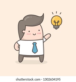 New idea concept. Young man got an idea. Cute cartoon illustration.