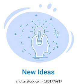 New Idea icon and brainstorming .A new startup and new projects,business development and collaboration. Vector illustration of a thin line icon on a blue background.