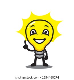 new idea illustration, lightbulb mascot cartoon, yellow, cute lamp