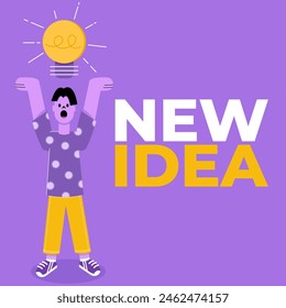 Concepto de innovación de la idea Nueva - Ilustración plana de la lámpara del hombre levantado
