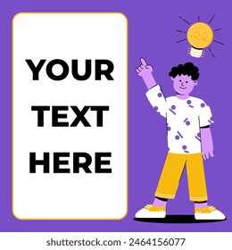 New Idea Innovation Presentation Concept - Man Pointing Copy Space with Bulb Flat Illustration
