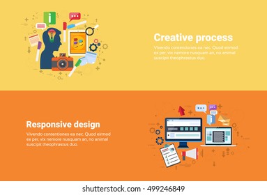 New Idea Inspiration Creative Process,Technology Computer Responsive Design Web Banner Flat Vector Illustration