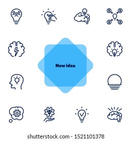 New idea line icon set. Bulb, brain, lightbulb. Innovation concept. Can be used for topics like startup, development, creative thinking