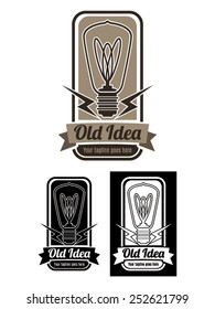 New Idea Logo Vector template, a logo template representing a vintage bulb inside a badge. Available in color, black and white.