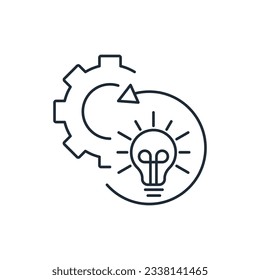 Nueva idea en el mecanismo. Innovación. Desarrollo técnico. Icono lineal vectorial aislado en fondo blanco.