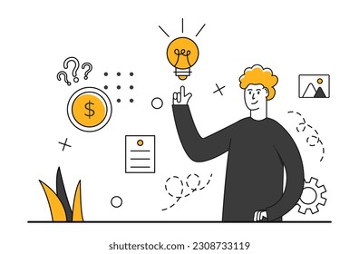 New idea scene. Finding ideas concept. usiness trend, design thinking, business opportunity metaphors. Vector illustration scene