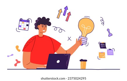 New idea scene. Finding ideas concept. usiness trend, design thinking, business opportunity metaphors. Vector illustration scene