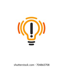 New idea symbol stylized vector lightbulbs icon, orange and black color logotype, isolated flat bright cartoon bulb, white and orange color sign, idea logo.