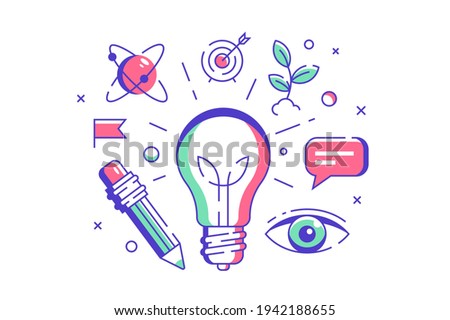 New idea symbol vector illustration. Light bulb as symbol for idea flat style. Genius and smart solution. Science and art signs. Creativity and imagination concept. Isolated on white background