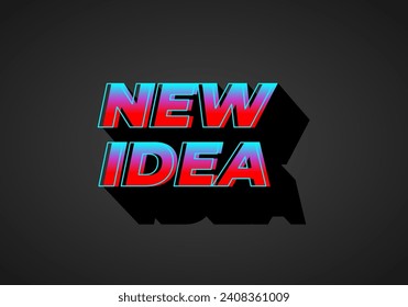 New idea. Text effect design in 3D look. Gradient blue red color. Dark background