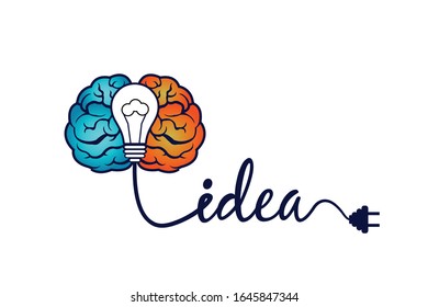 New Idea vector isolated,light bulb and brain isolated on white background. Symbol of creativity, creative idea, mind, thinking