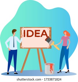New idea.Brainstorming and searching for ideas.Working together and discussing issues.Flat vector illustration.