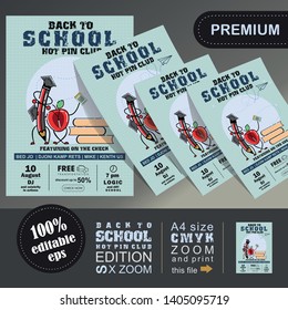 New illustration concept back to school design with colorful funny school characters education items and cute cartoon illustration on a background TEMPLATE - Vector