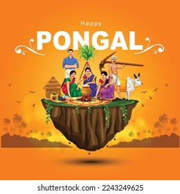 new illustration of Happy Pongal Holiday Harvest Festival of Tamil Nadu. vector background design