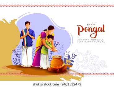 new illustration of Happy Pongal Holiday Harvest Festival concept of Tamil Nadu family making Pongal. abstract vector background design